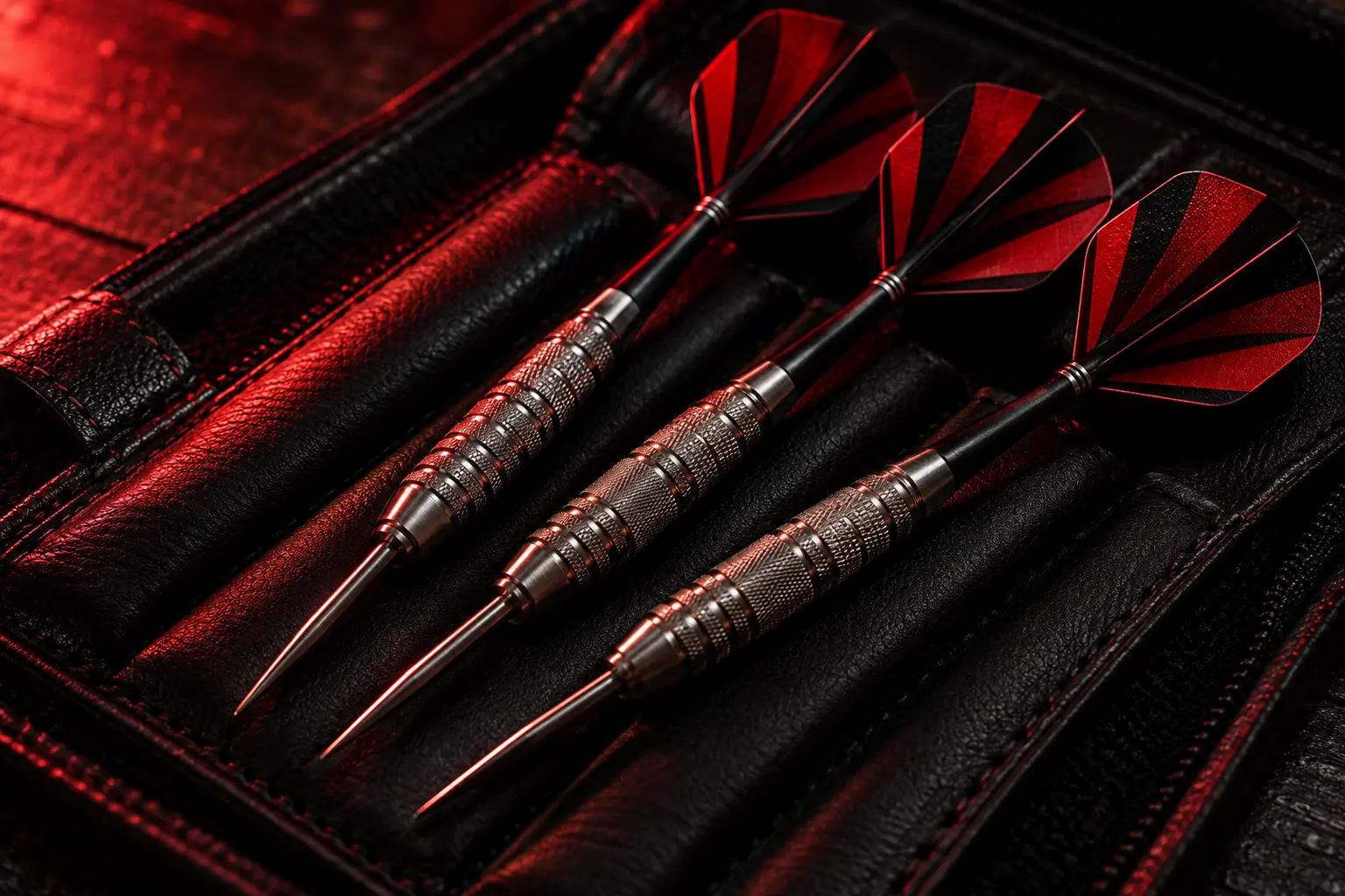 Close-up illustration of dart barrels, shafts and flights